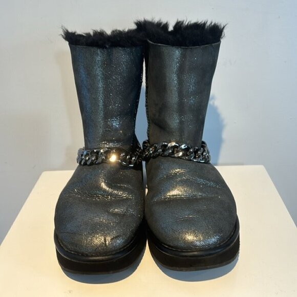 Abricot silver metallic suede side-zip ankle boots size US7 - Picture 6 of 14